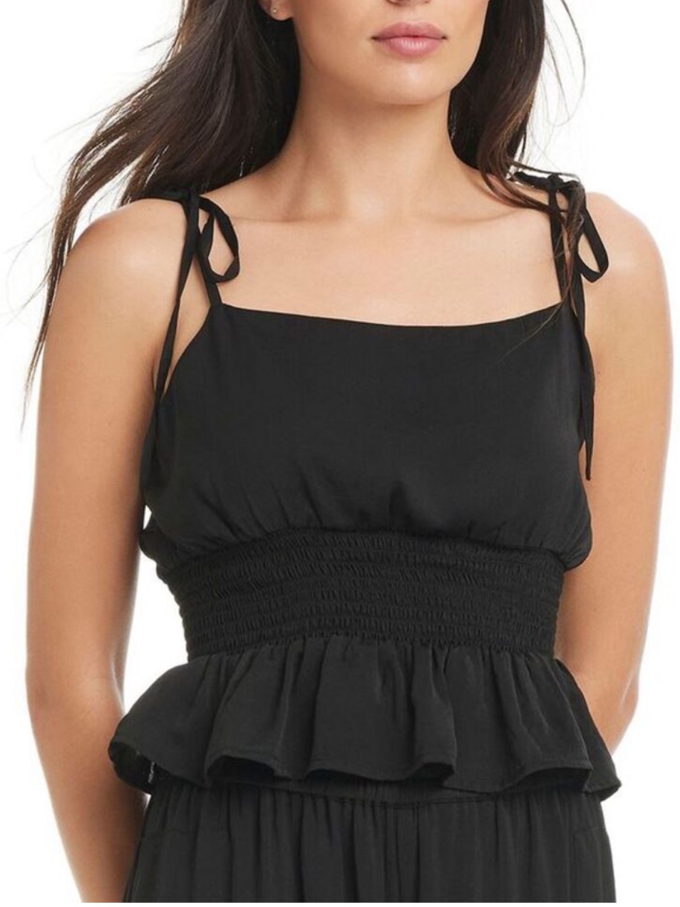 Red Carter Black Smocked Waist Tie-Shoulder Camisole - S M L